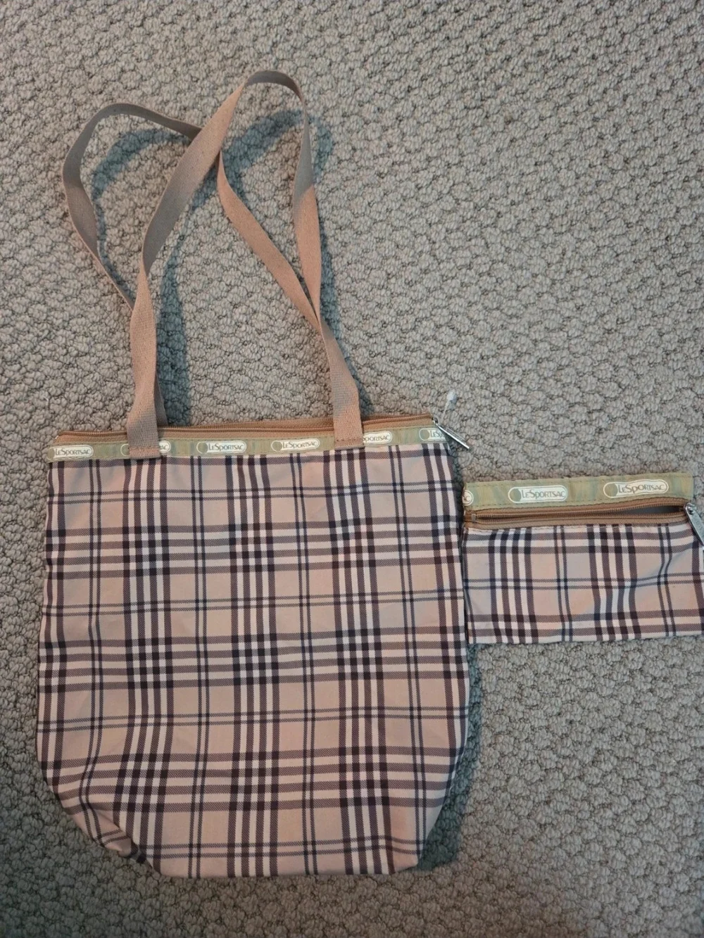 LeSportsac Vintage Plaid Tote Bag with Matching Pouch